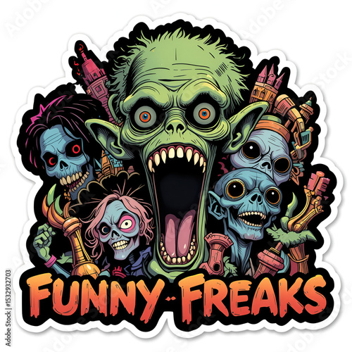 a sticker consisting of many elements. funny freaks