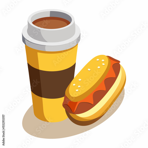 Hot Dog and Coffee To Go Tasty Fast Food Breakfast