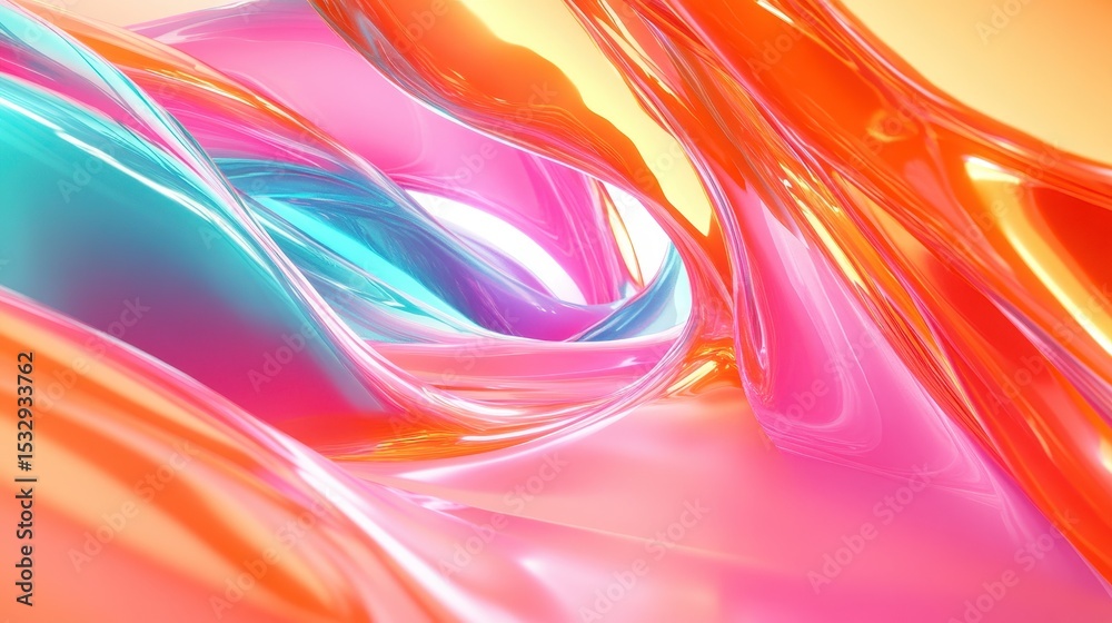 Fototapeta premium Vibrant Streaks Create an Abstract Swoosh Tunnel in Orange, Pink, and Turquoise. Dynamic 3D Render.