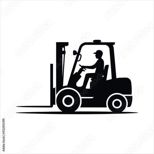 Forklift truck vector icon on white background. 