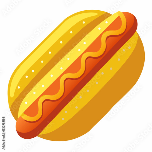 Delicious Hot Dog with Mustard in a Soft Bun Illustration