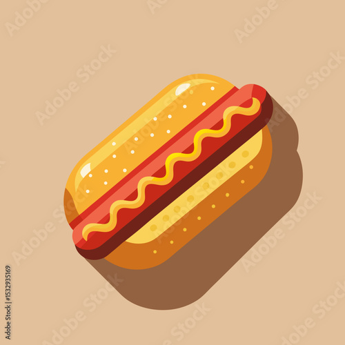 Delicious Hot Dog with Mustard Flat Icon Illustration