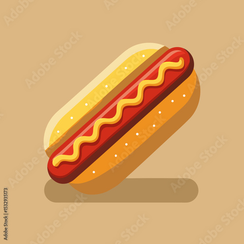 Delicious Hot Dog with Mustard Flat Icon Illustration
