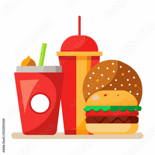 Fast Food Meal Combo Illustration Burger Soda Fries