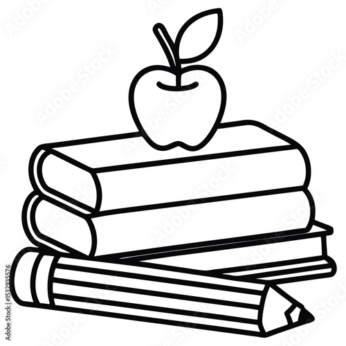 back to school, education, apple, books, pencil, stack, learning, school, reading, knowledge, study, textbooks, student, teacher-Adobe Illustrator Artwork