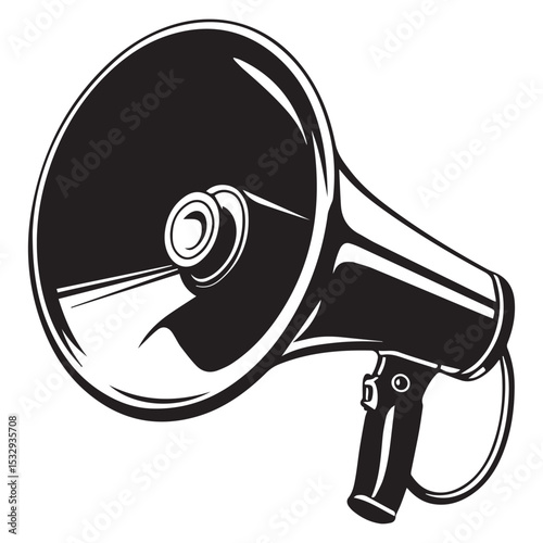 Black and white illustration of a vintage megaphone