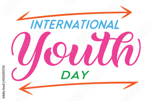 International Youth Day Plain Text on White Background Vector.