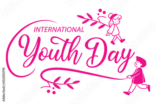 International Youth Day Plain Text on White Background Vector