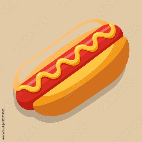Delicious Hot Dog with Mustard Cartoon Illustration