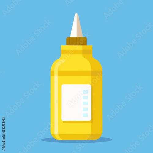 Yellow Mustard Bottle with Conical Cap on Blue Background