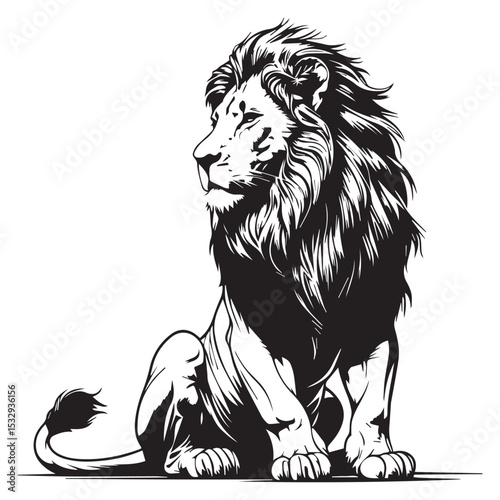 Majestic black and white lion illustration