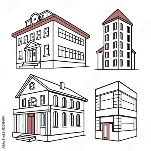 Architectural Building Designs Modern and Classic Building Illustrations
