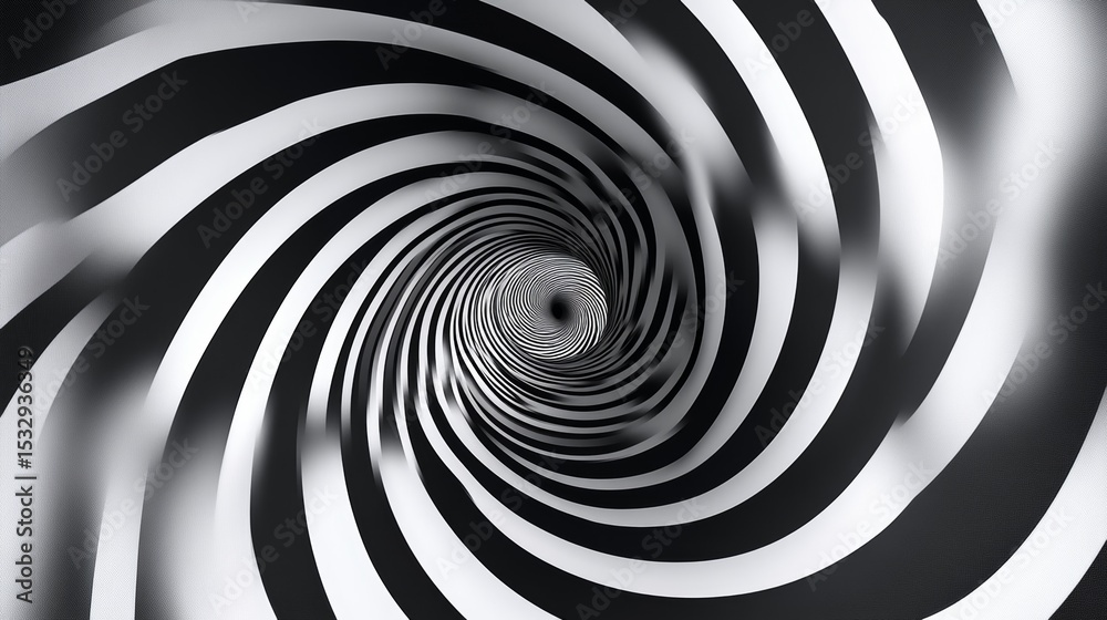Fototapeta premium Abstract black and white spiral pattern creates a hypnotic tunnel effect.