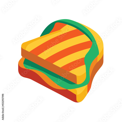 Artistic Kaya Toast Illustration Yellow Orange Green Stripes