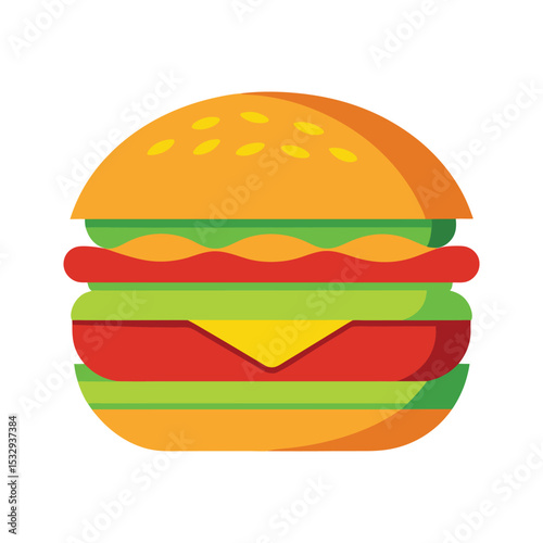 Orange Bun Cheeseburger Vector Illustration Red Tomato Green Lettuce Yellow Cheese