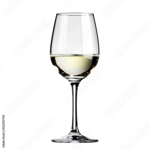 Crystal glass of white wine on a clear backdrop, elegant and refined.