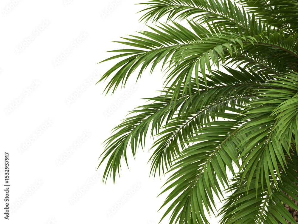 Naklejka premium Tropical green palm fronds and leafy branches isolated on white and black backgrounds—perfect for nature frames, eco designs, and botanical-themed visuals.