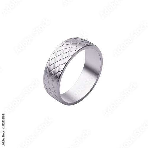 Elegant silver ring with textured surface, isolated on white background, perfect for jewelry design and fashion concepts.