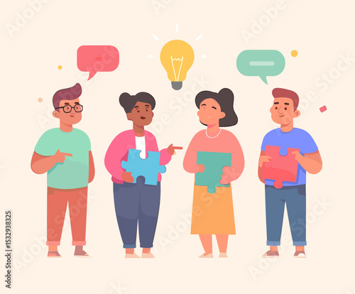 Creative Team: A creative team is exchanging insights to spark ideas together, fostering collaboration and generating innovative solutions with bright lightbulb.