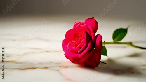 pink rose on a wooden table