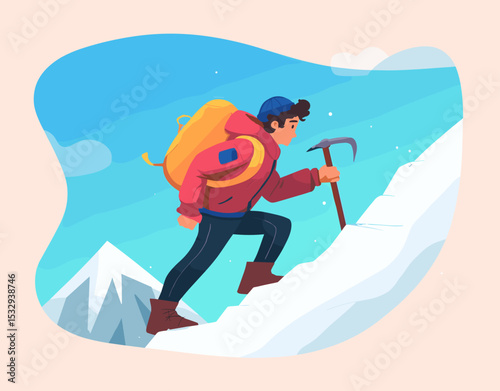 Uphill Climb: An illustration of a determined individual ascending a snowy mountain.