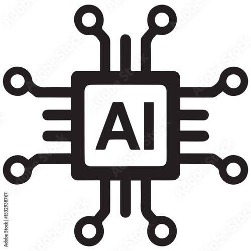 AI technology microchip graphic design featuring artificial intelligence circuitry and processor unit