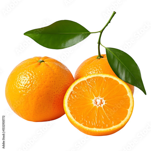 Three Fresh Oranges on Transparent Background Fruit Still Life