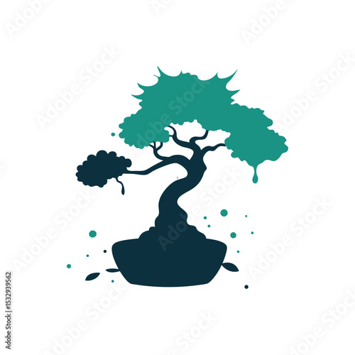 bonsai tree emerging from paint splash vector