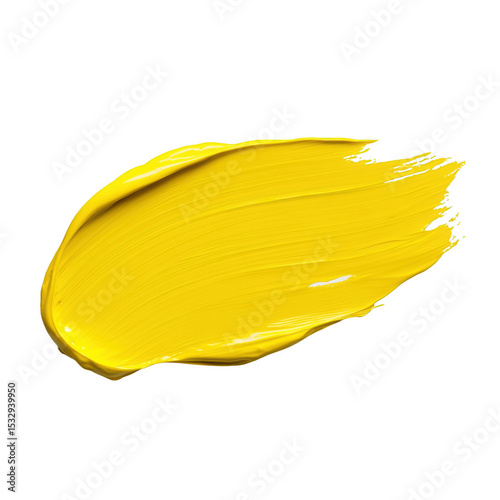 Vivid yellow paint smear on white background, showcasing artistic texture and vibrancy.