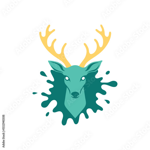 deer head emerging from paint splash vector 