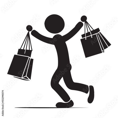 Happy person carrying shopping bags icon illustration