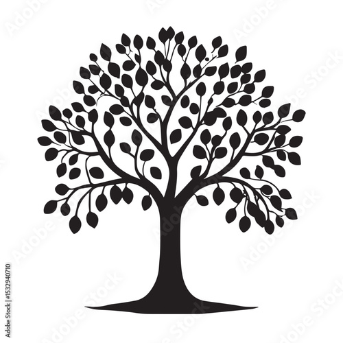 Black silhouette of a lush tree with full foliage