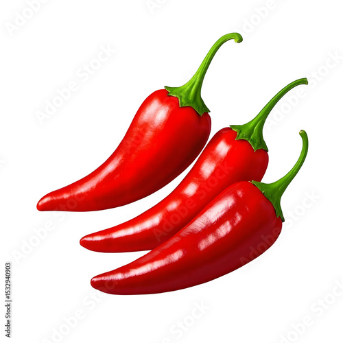 Three Red Chili Peppers Isolated Against a Transparent Black Background
