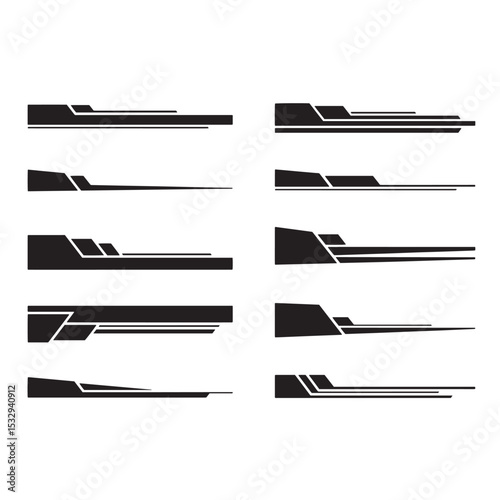 Set of modern vehicle stripe decals silhouette designs for car modification and automotive styling
