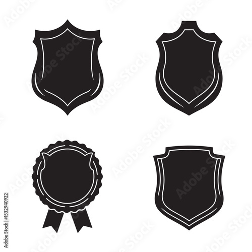 Set of silhouette shields and badges in various shapes for emblem and award design