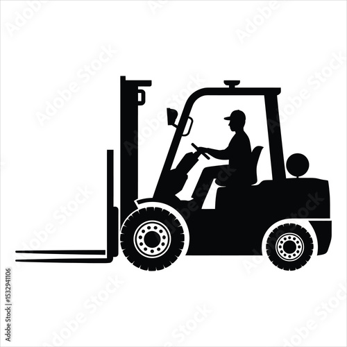 Forklift truck icon. Forklift loader silhouette isolated on white background
