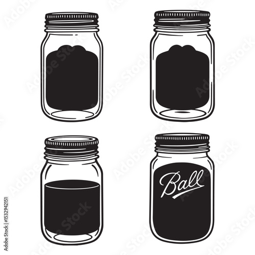 Simple black and white illustration of mason jars for design and decoration