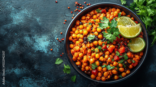 Spicy Chickpea Salad with Lime on Dark Background
