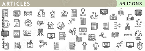Set of 56 Line Icons - Articles, News, Blog, Newspaper, Copywriting, Newsletter, Journalism, Publishing, Media, Editable Stroke Vector Illustration