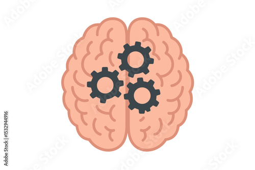 Human brain with mechanical gears inside on white background concept of thinking