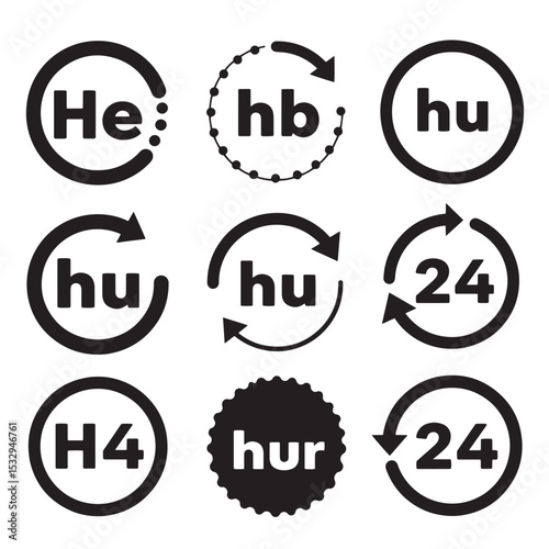 A collection of stylized black and white silhouette icons illustrating various concepts and units of measure