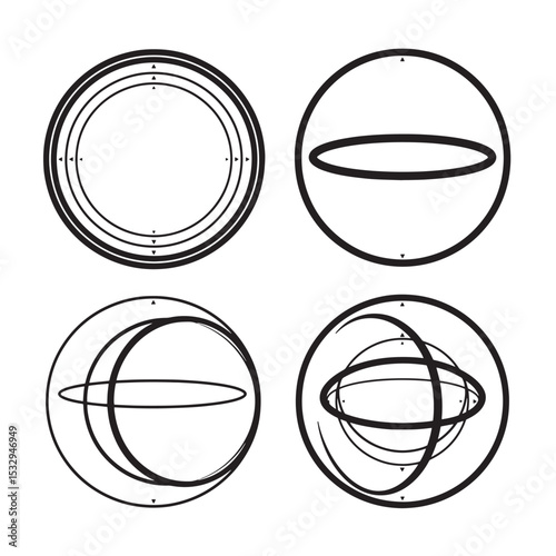 Abstract geometric shapes featuring circles and interconnected elliptical designs in silhouette style