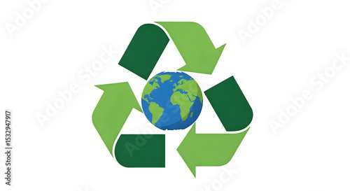 Recycling and Conservation Concept - Earth Globe inside Green Recycle Symbol, Environment Protection, Isolated on Transparent Background PNG