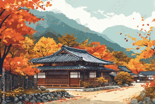 japanese garden in fall vector