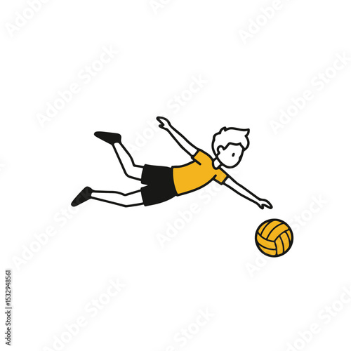 A young athlete is diving to save the ball.