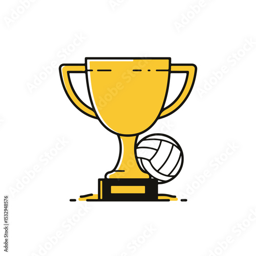 Illustration of a golden trophy beside a volleyball.