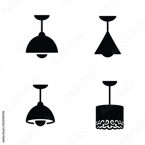 Set of four black silhouette ceiling lamps modern interior design and lighting