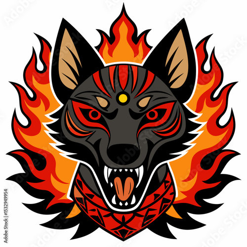 Fiery Jackal Mascot Tribal Flame Illustration