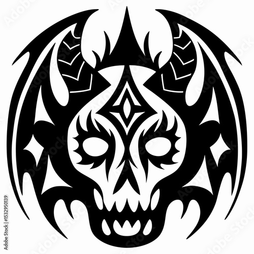 Tribal Dragon Skull Mascot with Burning Horns