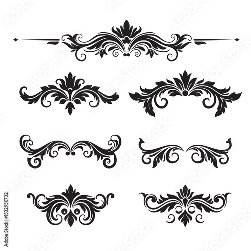 Elegant black silhouette floral decorative vector border and ornament design elements
